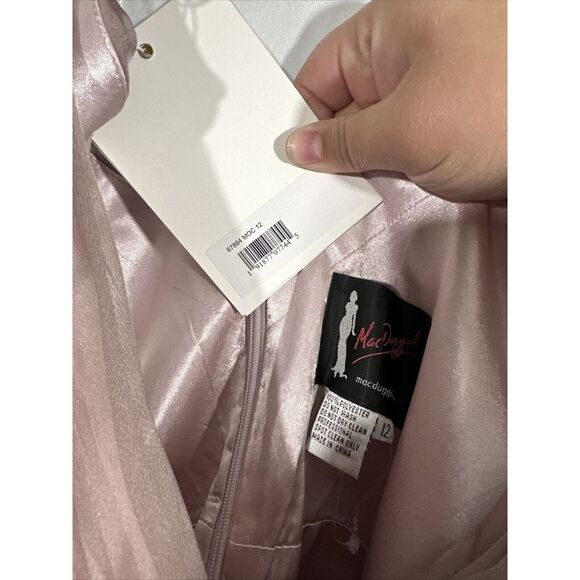 NWD $598 Mac Duggal [ 12 ] Faux Wrap long Sleeve Tiered Gown in Mocha Pink #S976 - Picture 3 of 16
